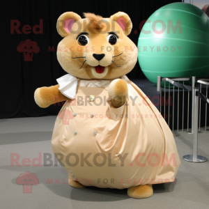 Tan Hamster mascot costume character dressed with a Ball Gown and Cufflinks