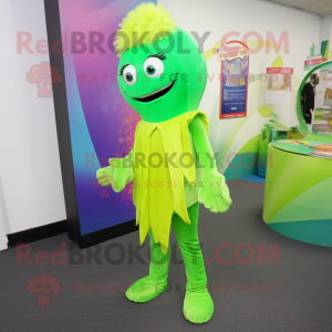 Lime Green Mermaid mascot costume character dressed with a Bermuda Shorts and Tie pins