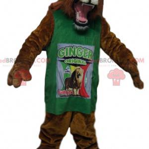 Mascota león impresionante con una camiseta verde -