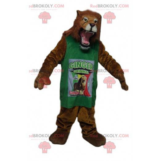 Fantastica mascotte leone con una maglia verde - Redbrokoly.com