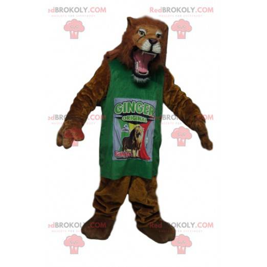 Mascote leão incrível com uma camisa verde - Redbrokoly.com