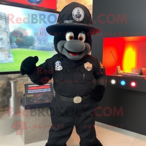 Black Fire Fighter mascot costume character dressed with a Romper and Brooches