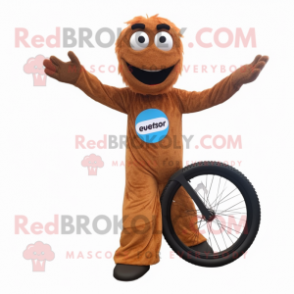 Rust Unicyclist mascot costume character dressed with a Maxi Dress and Gloves