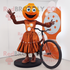 Rust Unicyclist mascot costume character dressed with a Maxi Dress and Gloves