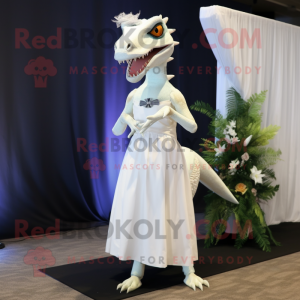 White Dimorphodon mascot costume character dressed with a Wedding Dress and Anklets