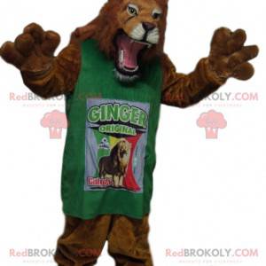 Mascota león impresionante con una camiseta verde -
