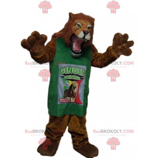 Niesamowita maskotka lew z zieloną koszulką - Redbrokoly.com