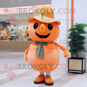 Peach Pumpkin mascot costume character dressed with a Cardigan and Berets