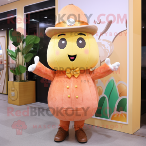 Peach Pumpkin mascot costume character dressed with a Cardigan and Berets