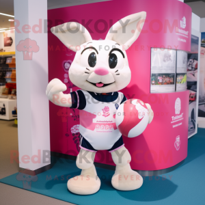 Hvid Pink maskot kostume...