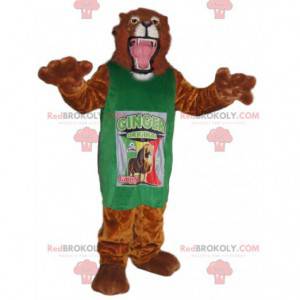 Mascote leão incrível com uma camisa verde - Redbrokoly.com