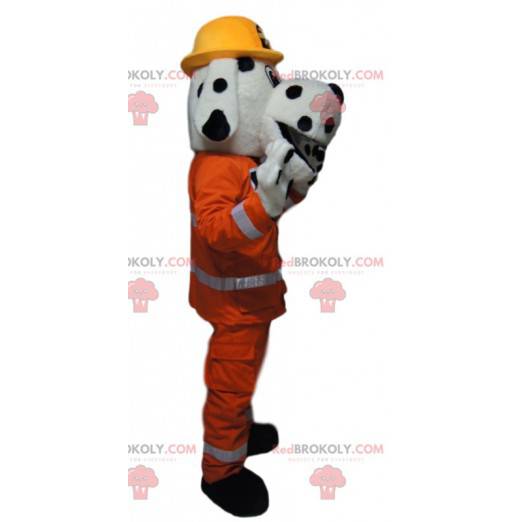 Dalmatian mascot with an orange work outfit - Redbrokoly.com