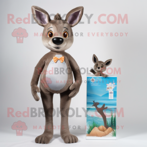 Gray Roe Deer mascot costume character dressed with a One-Piece Swimsuit and Brooches