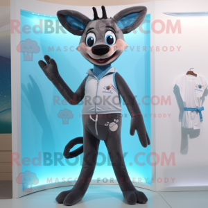 Gray Roe Deer mascot costume character dressed with a One-Piece Swimsuit and Brooches