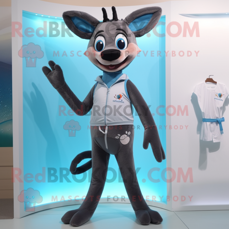 Gray Roe Deer mascot costume character dressed with a One-Piece Swimsuit and Brooches Gray Roe Deer mascot costume character dressed with a One-Piece Swimsuit and Brooches