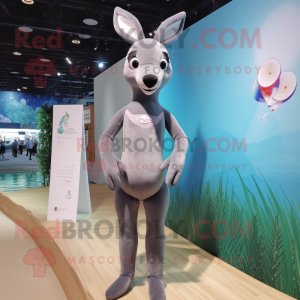 Gray Roe Deer mascot costume character dressed with a One-Piece Swimsuit and Brooches