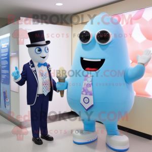 Blue Ice Cream Cone mascot costume character dressed with a Suit Jacket and Watches