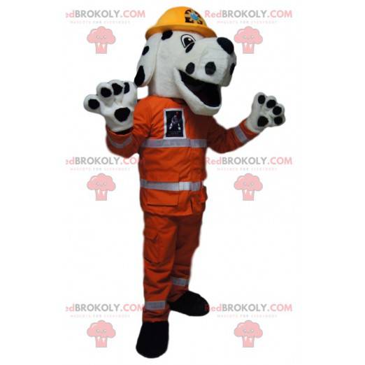Dalmatian mascot with an orange work outfit - Redbrokoly.com
