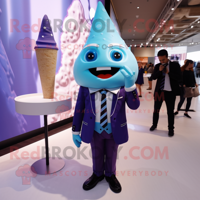 Blue Ice Cream Cone mascot costume character dressed with a Suit Jacket and Watches