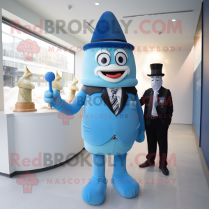 Blue Ice Cream Cone mascot costume character dressed with a Suit Jacket and Watches