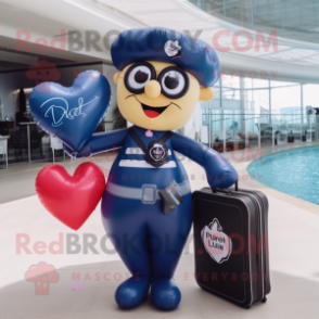 Navy Heart Shaped Balloons mascot costume character dressed with a Bikini and Briefcases