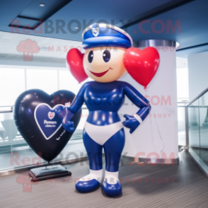 Navy Heart Shaped Balloons mascot costume character dressed with a Bikini and Briefcases