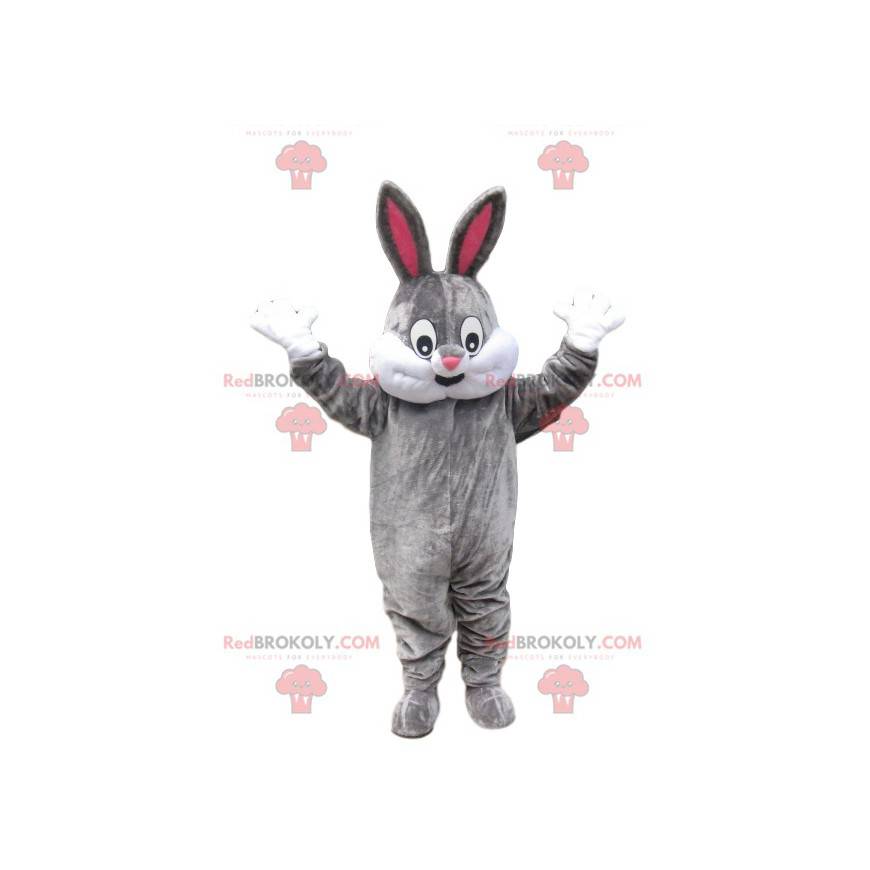Grå kanin maskot med et dejligt smil - Redbrokoly.com