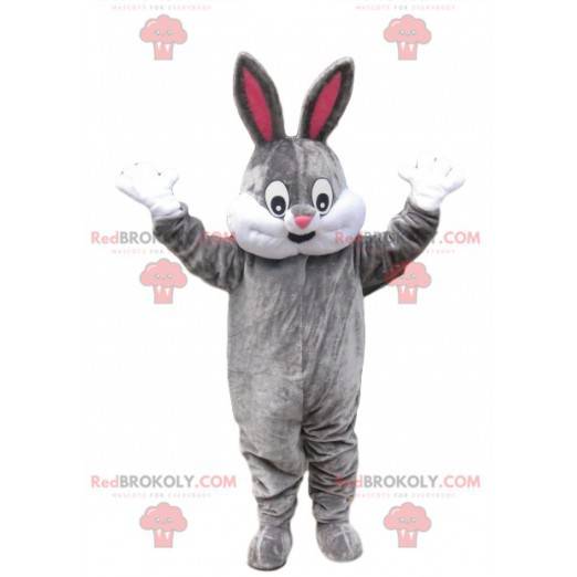 Grå kanin maskot med et dejligt smil - Redbrokoly.com