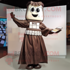 Cream Chocolate Bars mascot costume character dressed with a Evening Gown and Suspenders
