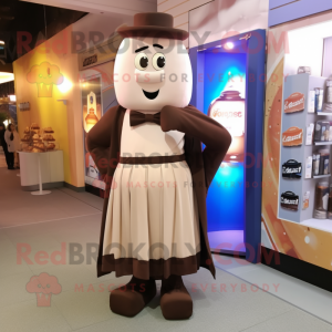 Cream Chocolate Bars mascot costume character dressed with a Evening Gown and Suspenders