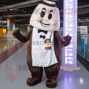 Cream Chocolate Bars mascot costume character dressed with a Evening Gown and Suspenders