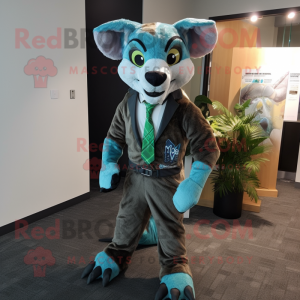 Cyan Thylacosmilus mascot costume character dressed with a Bodysuit and Ties
