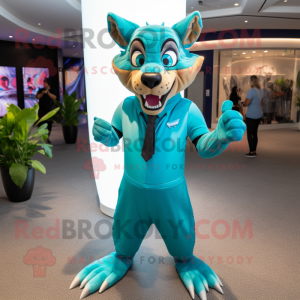 Cyan Thylacosmilus mascot costume character dressed with a Bodysuit and Ties