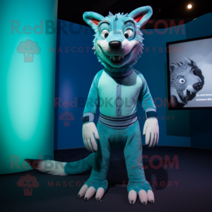 Cyan Thylacosmilus mascot costume character dressed with a Bodysuit and Ties