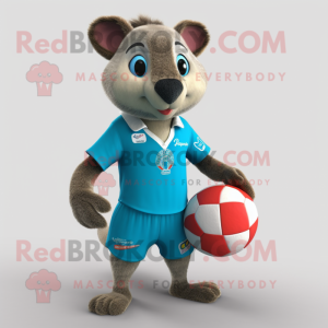 Cyan Mongoose mascot costume character dressed with a Rugby Shirt and Pocket squares