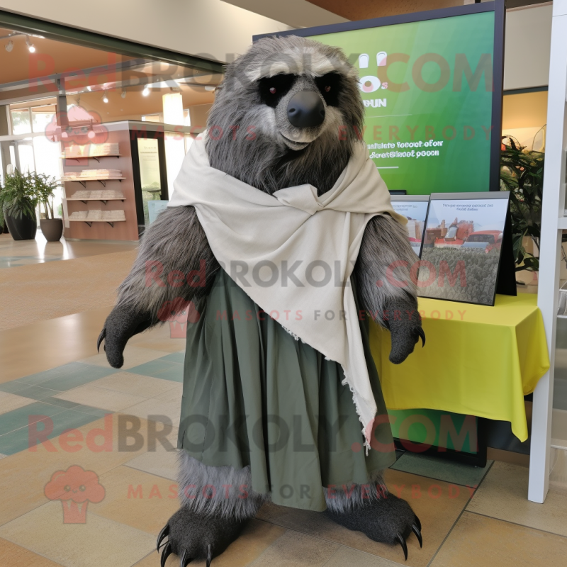 Olive Sloth Bear mascot costume character dressed with a Poplin Shirt and Shawls