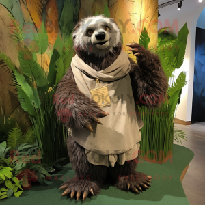 Olive Sloth Bear mascot costume character dressed with a Poplin Shirt and Shawls