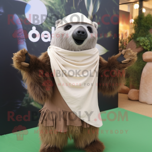 Olive Sloth Bear mascot costume character dressed with a Poplin Shirt and Shawls