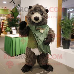 Olive Sloth Bear mascot costume character dressed with a Poplin Shirt and Shawls