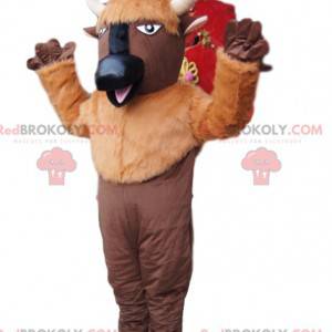 Mascotte de buffle marron avec des cornes blanches -