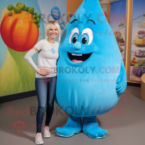 Cyan Onion mascot costume character dressed with a Mom Jeans and Shoe clips