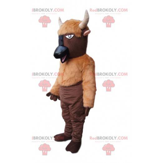 Mascota de búfalo marrón con cuernos blancos - Redbrokoly.com