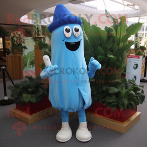 Blue Radish mascot costume character dressed with a Polo Shirt and Scarf clips