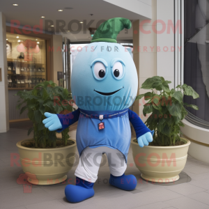 Blue Radish mascot costume character dressed with a Polo Shirt and Scarf clips