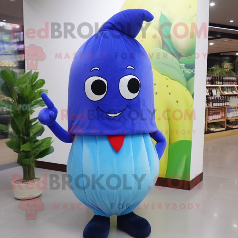 Blue Radish mascot costume character dressed with a Polo Shirt and Scarf clips Blue Radish mascot costume character dressed with a Polo Shirt and Scarf clips