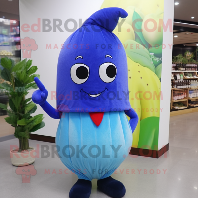 Blue Radish mascot costume character dressed with a Polo Shirt and Scarf clips