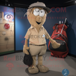 Tan Golf Bag mascot costume character dressed with a Jeans and Tie pins