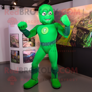 Green Superhero mascot costume character dressed with a Leggings and Gloves
