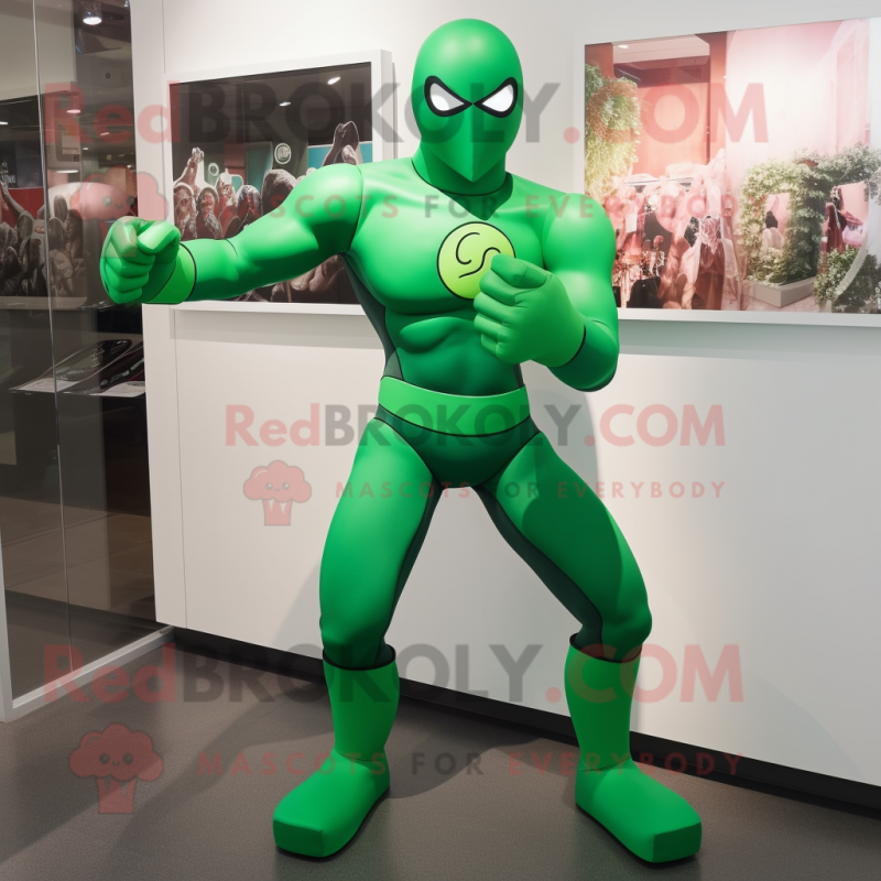 Green Superhero mascot costume character dressed with a Leggings and Gloves  - Mascot Costumes -  Sizes L (175-180CM)