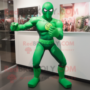 Green Superhero mascot costume character dressed with a Leggings and Gloves